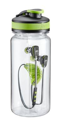 Green transit micro sport wireless ear buds & sports bottle